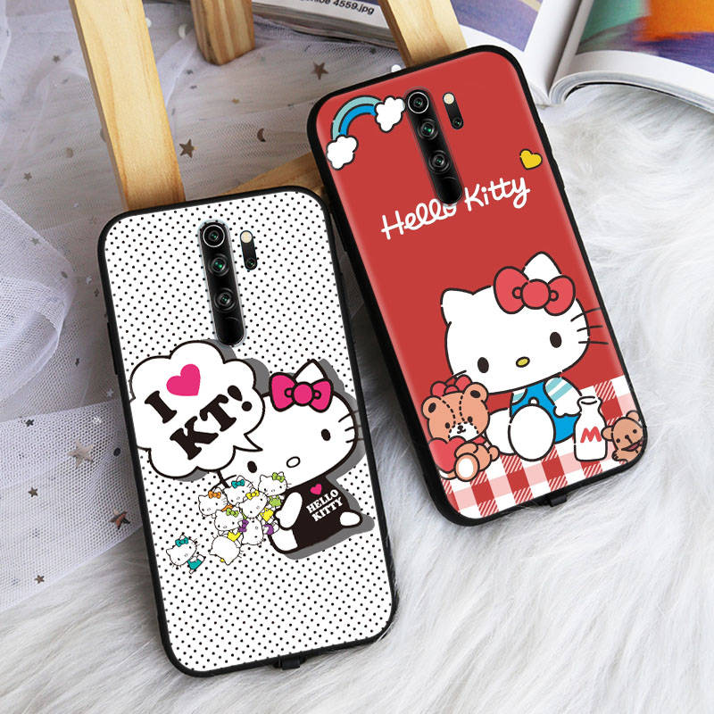 Schwarze Hülle für Xiaomi Poco X6 X4 M5 M6 F5 F6 C65 C55 C50 C51 C40 Pro Redmi 14C A3X 13C 12C 11T 10A 9C Note 7 6 8A Plus L-5 Hello Kitty