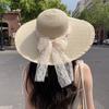Women's Summer French Style Lace Bowknot Straw Hat Wide Brim Sun Protection Hat Beach Vacation Sun Hat Fashionable Headwear for Seaside Trips