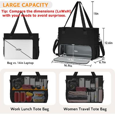Lunch Tote Bag for Women with 15.6" Laptop Compartment, Work Tote Bag with Insulated Lunch Compartment, Large Casual Canvas Handbag Luncg Bags for