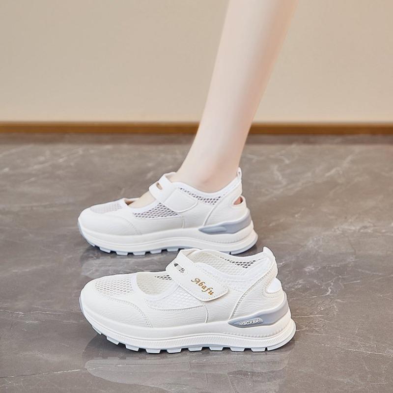 

Дышащая женская обувь из сетки с полыми отверстиями, летняя новая универсальная повседневная спортивная обувь, модные полубосоножки на липучках 40