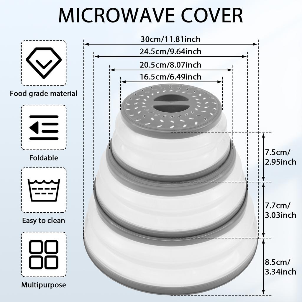 Microwave Splatter Cover Multifunctional Foldable Splatter Cover Collapsible with Handle Cold Heat Resistant Kitchen Tools