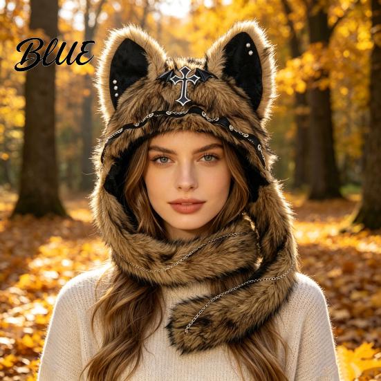 Birthday Gift for Friends Cute Plush Animal Hat Furry Cat Ear Headwear Winter Halloween Party Costume Hat Soft Warm Cap Costume Cosplay Accessories