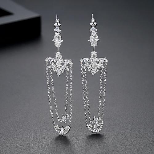 LUOTEEMI  Fashion Tassel Earrings for Women a AA Cubic Zirconia Long Drop Tassel Earring