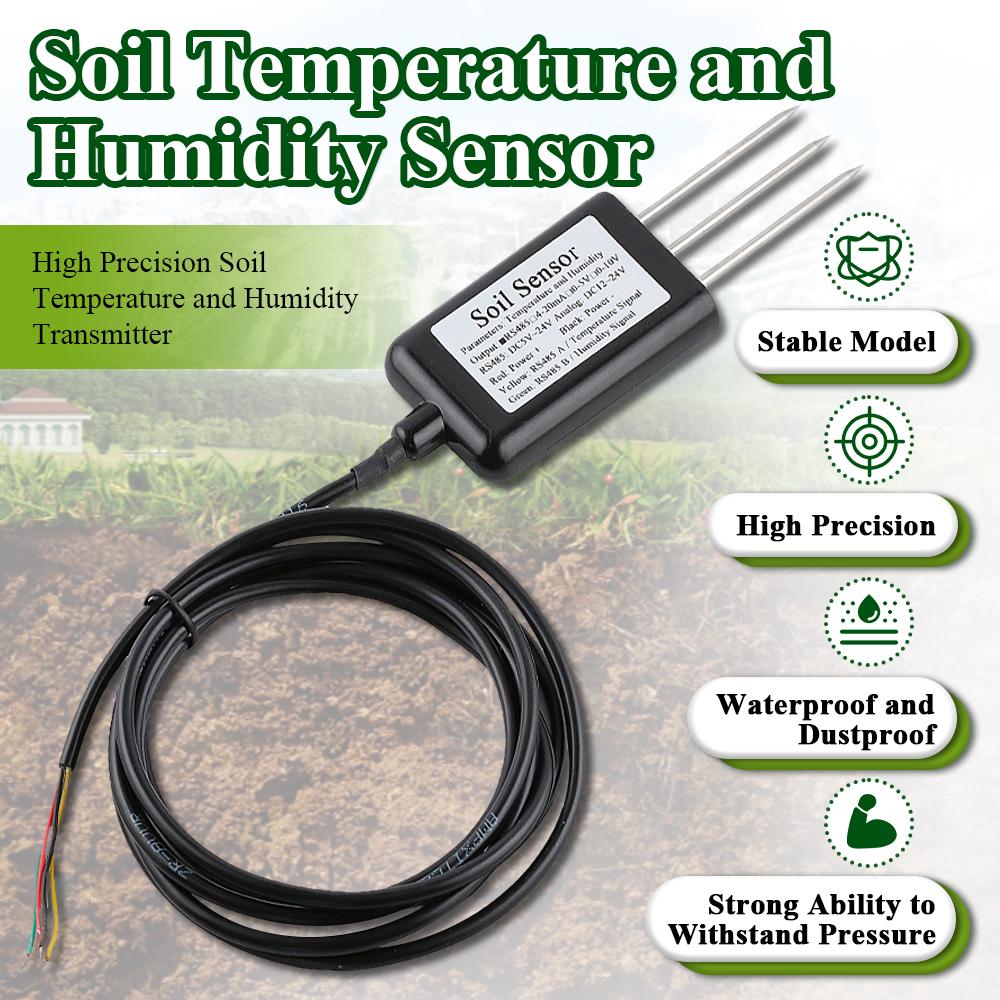 Soil Temperature Humidity Sensor Probe RS485 Output 0-5V 0-10V 4-20mA Analog Soil Moisture Detector Sensors IP68 Protection