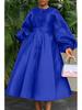 BN311 Vestito da Donna Europeo e Americano a Manica a Lanterna, Monocolore - Lucido, Vestibilità Larga, Collezione Autunno/Inverno