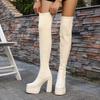 Fashion Women Platform Stretch Knit Sock High Boots Autumn Winter Beige Chunky High Heels Over-the-knee Boots Party Sexy Women's Shoes