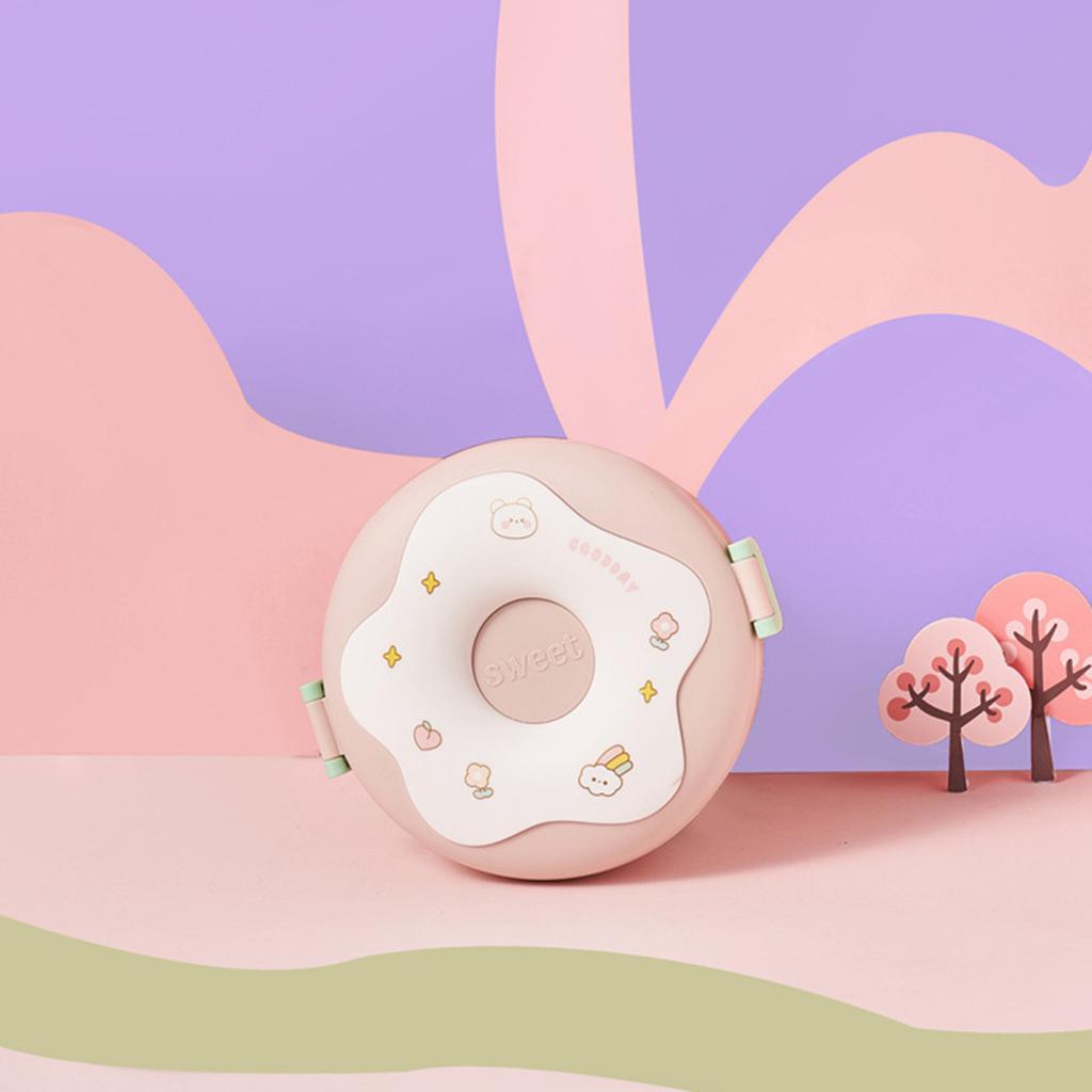 Cute Cartoon Donut 1000ml Lunch Box Microwavable Bento Container with Compartments Students Supply