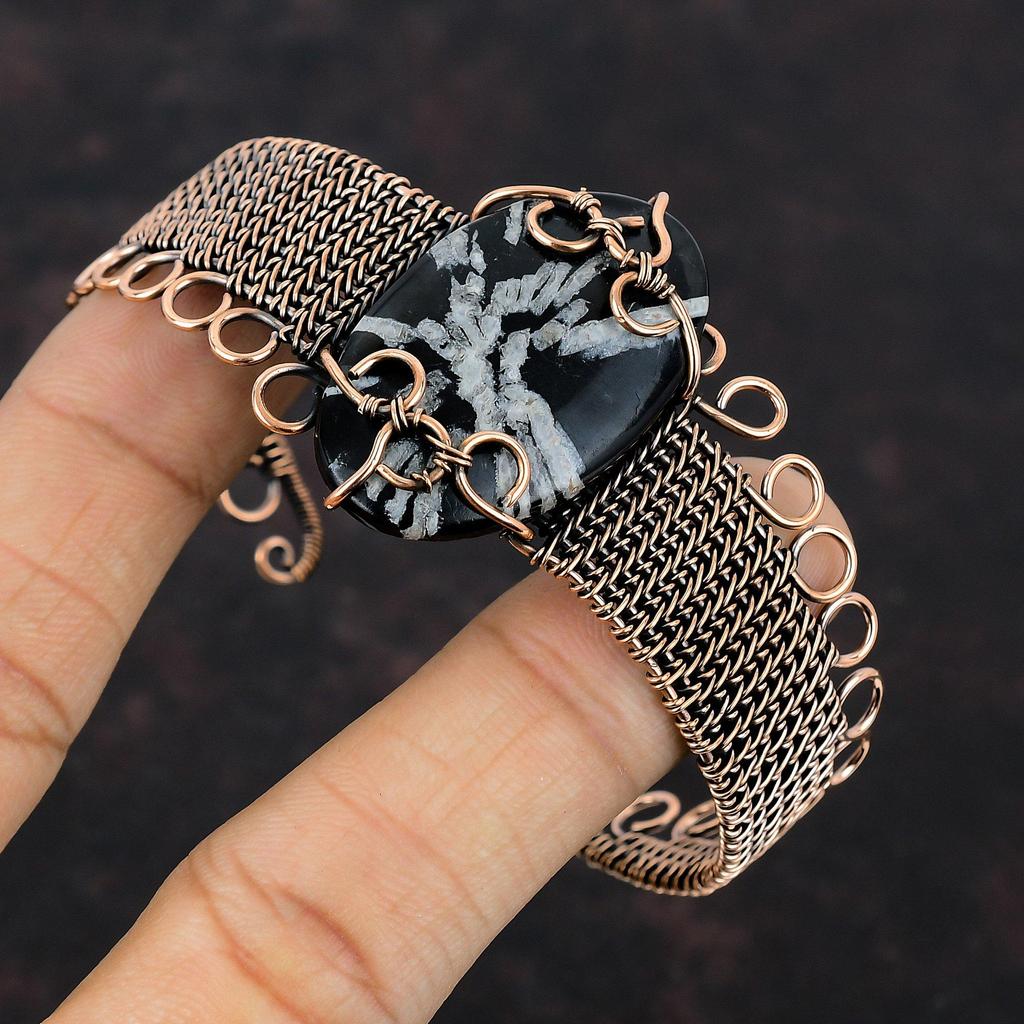 Chrysanthemum Cuff Bracelet Copper Wire Wrapped Adjustable Bangle Handmade Bangle Copper Wire Jewelry Original Gemstone Bangle Gift For Him