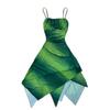 Pure desire wind green thin shoulder strap pleated waist outline curve irregular petal skirt fairy sultry dress