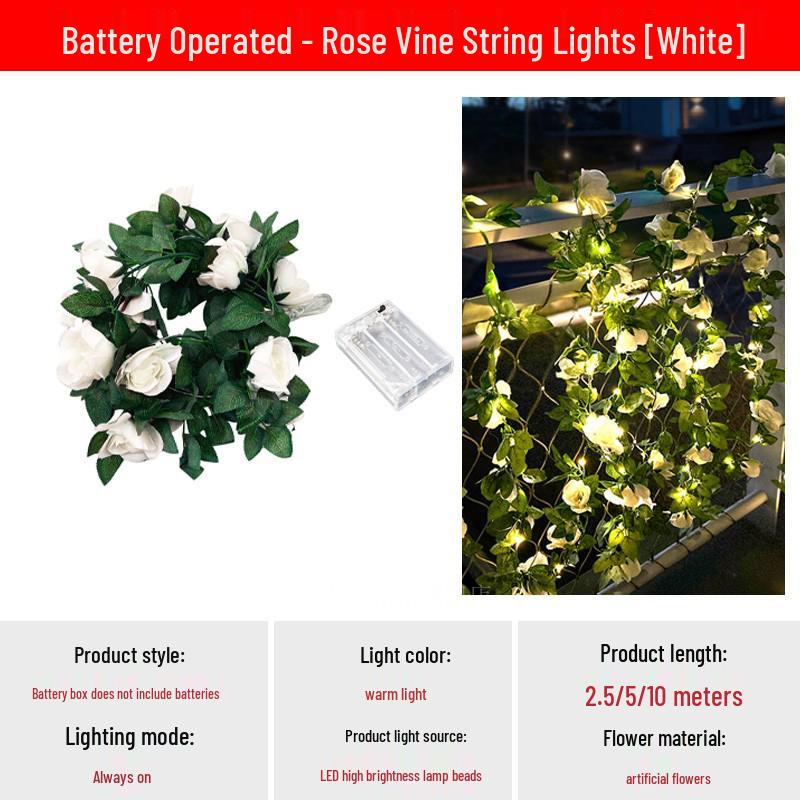Solar Rose String Lights: Outdoor & Indoor Decorative Flower Vine for Patios, Balconies, Railings, and Ambiance