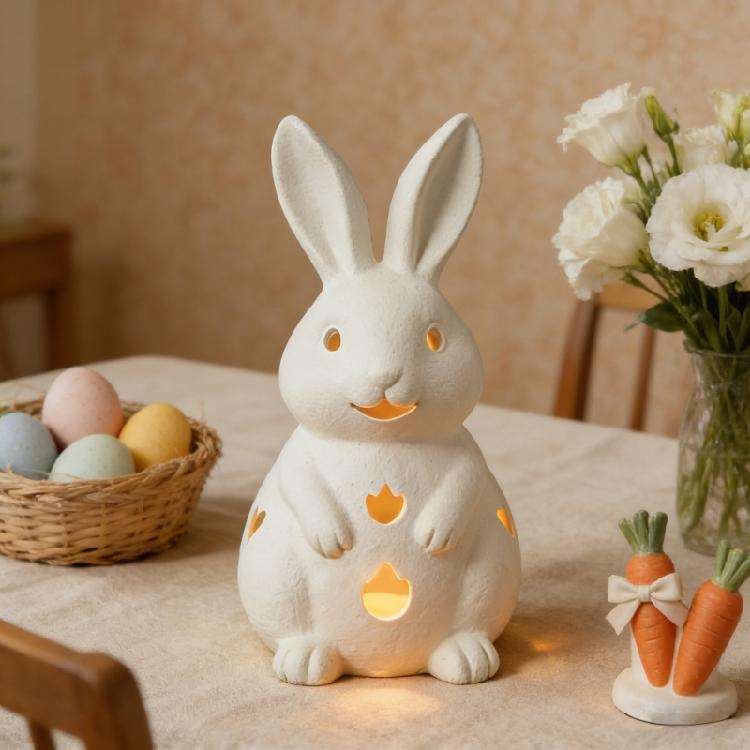 Easter Rabbit Candle Holder Cute Spring Resin Bunnies Tealight Candle Stand with Hollow Out Design Decorative Accessories