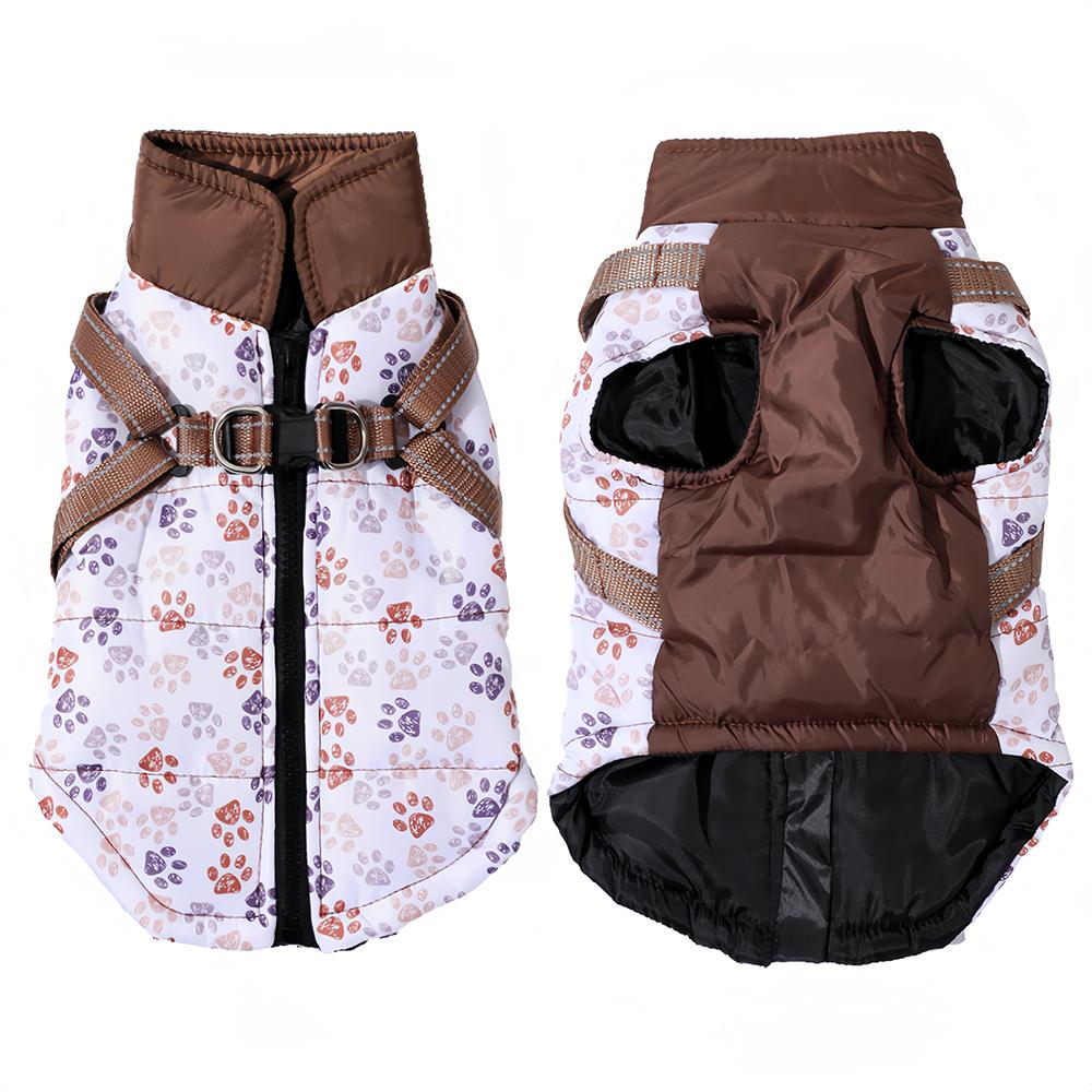 

Куртка для щенка с шлейкой Осенне-зимняя теплая одежда для собак мелких и средних пород Кошка Безопасная Светоотражающая Водонепроницаемая Пальто для чихуахуа XS кофейный