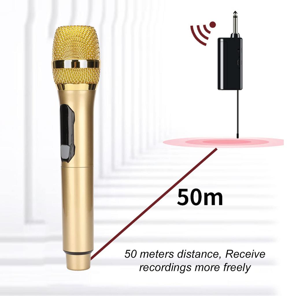 ASHATA Wireless Handheld Microphone 1-to-1 Outdoor Audio TV Karaoke Conference Performance Home KTV Party Gold