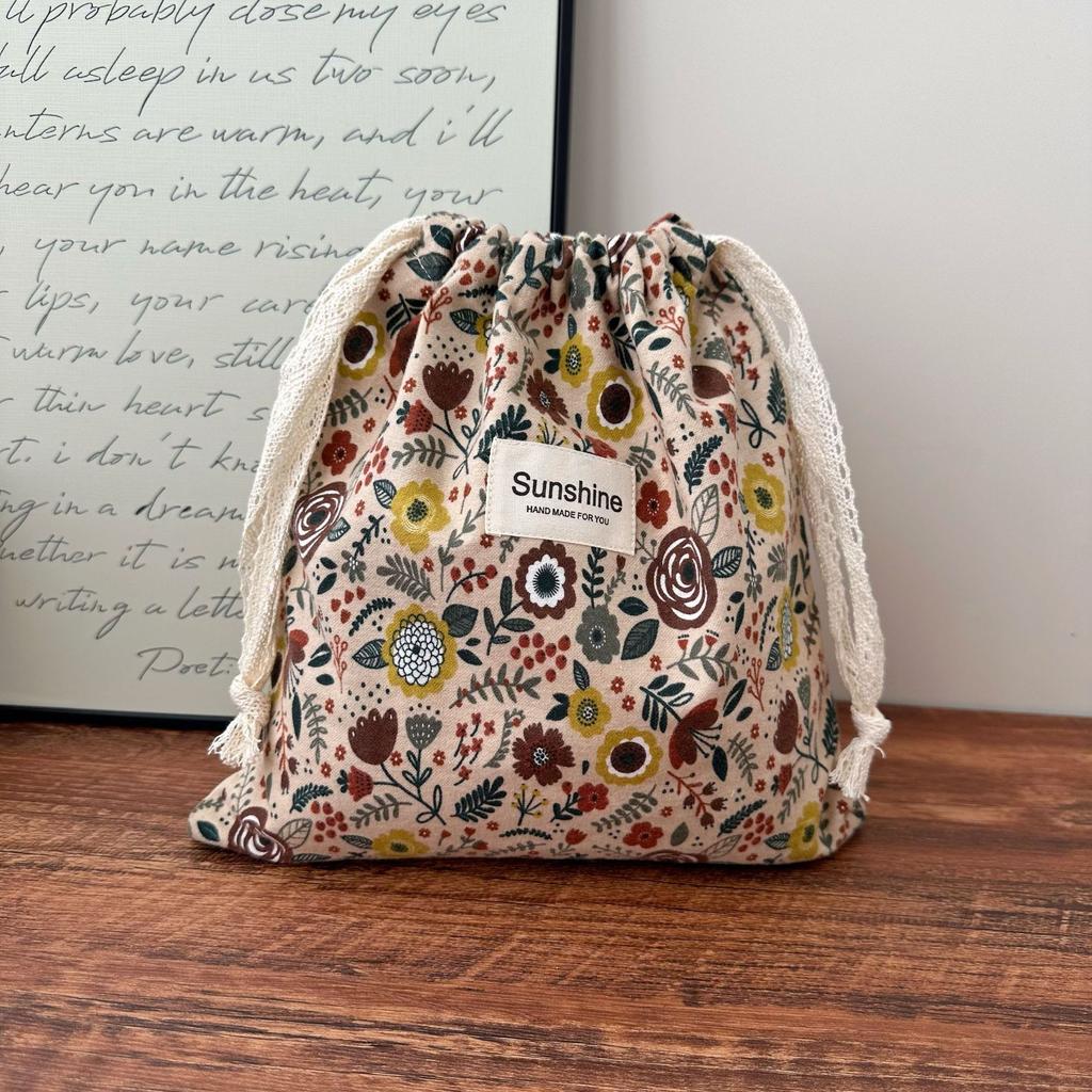 Retro Abraded Cotton Baby Items Storage Bag Diaper Pouch Drawstring Bundle Bags Cosmetic Portable Travel Makeup Bags