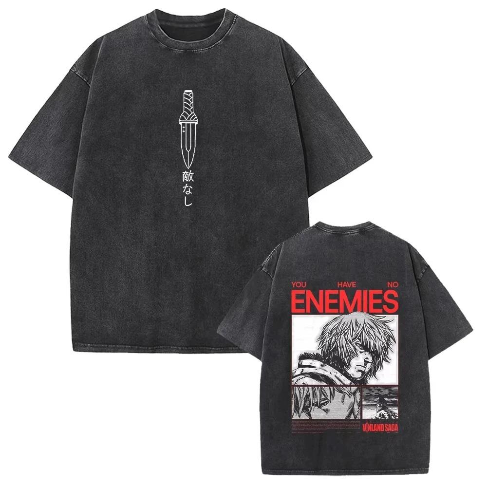 Vinland Saga Thorfinn Hadí meč Anime Grafika Kyselý wash Unisex Těžká bavlna Oversized Streetwear Tričko