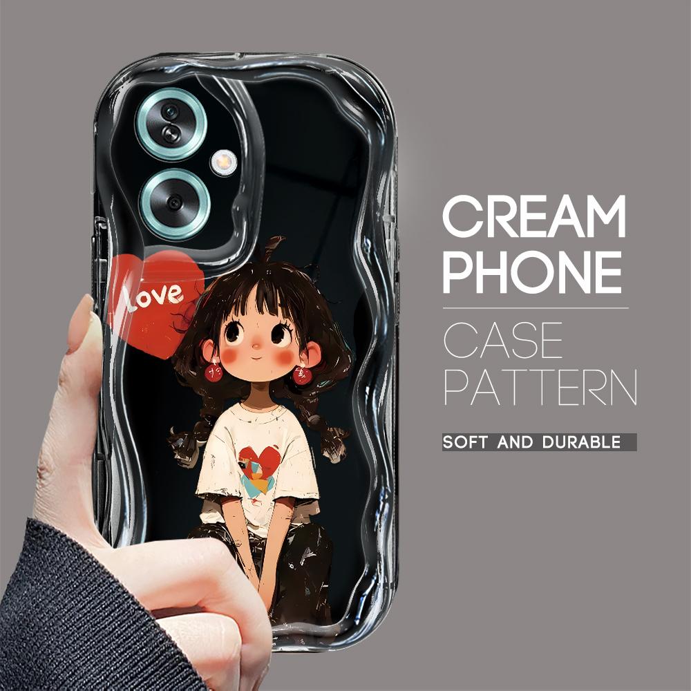 Søt tegneseriemønster kremteksturhus Bølget kant mykt silikondeksel Telefonveske for OPPO Reno Realme