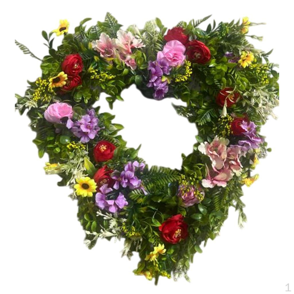 

Spring Wreaths for Front Door, 16 Inch Love Shaped Wreath, Summer Decoration Garland