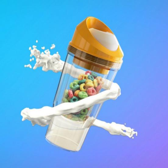 Double Layer Cereal To-Go Cup Leak-Proof Breakfast Container with Separate Compartments for Milk & Cereal Portable Cereal And Milk Cup