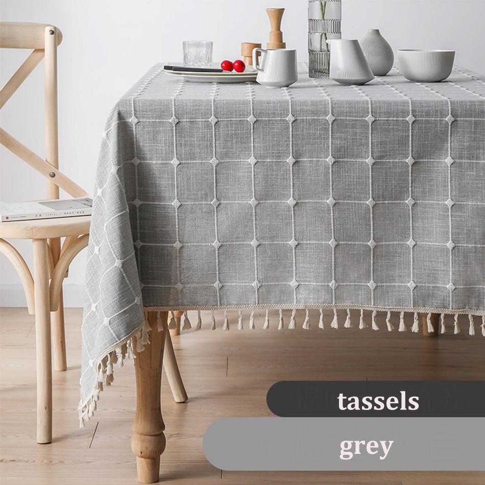 Plaid Table Cloth Rectangle Table, Cotton Linen Tablecloths Farmhouse Tablecloth, Soft and Wrinkle Free Table Cover with Tassels