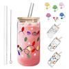 Color Changing Cups With Lids And Straws, Cute Glass Cups Iced Coffee Cup Glasses Drinking Glass Tumbler Reusable Travel Coffee Mug For Cocktail, Vale