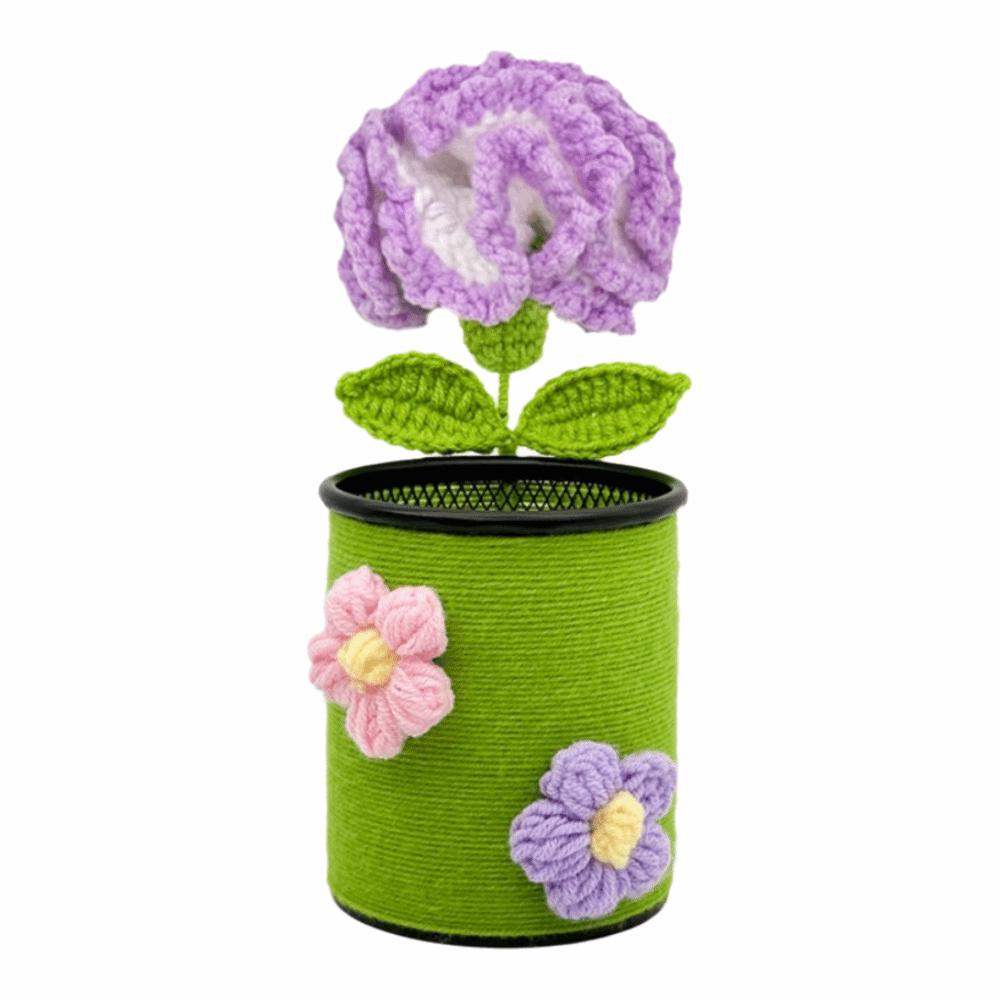 Handmade Crochet Sunflower Pen Holder Cute Desk Pencil Holder Office School Supplies