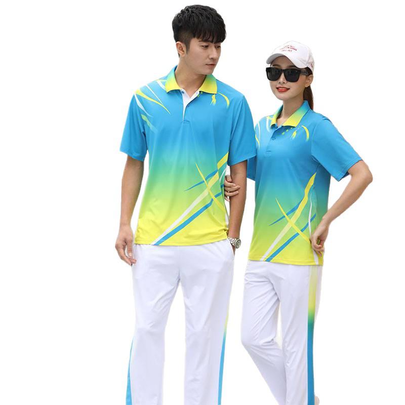 Quick-Dry Couple's Sports Set: Lapel Short Sleeve & Long Pants for Gym, Hiking, Student Events