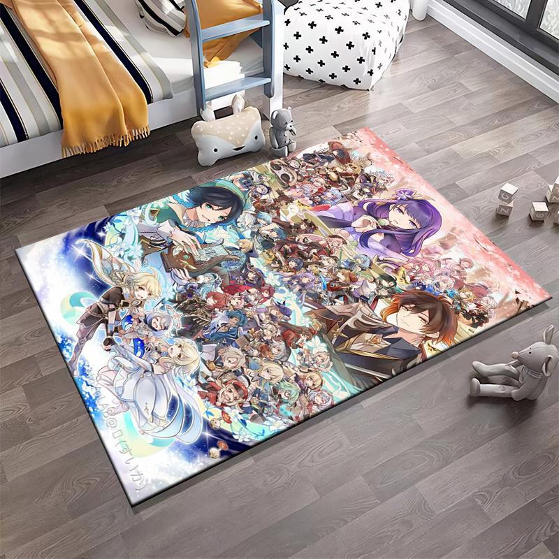 Anime-Inspired Carpet with Colorful Characters and Fantasy Theme Suitable for use as an anti-slip for living room bedroom sofas