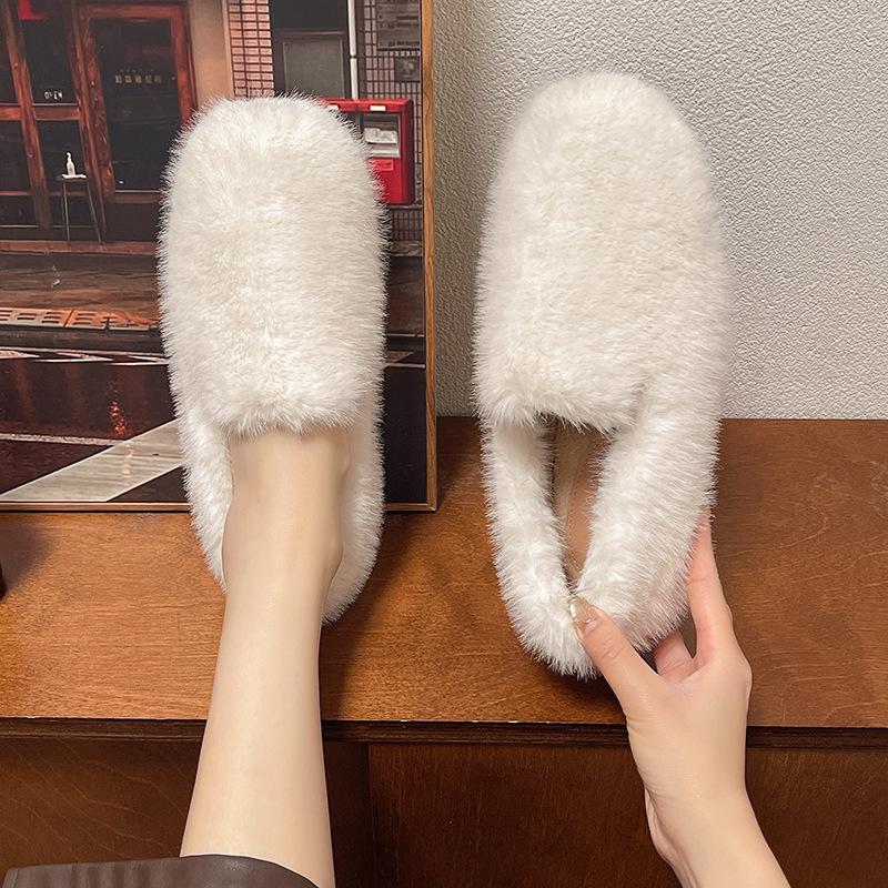 Mao Mao Slippers Women's Outer Wear 2025 New Autumn and Winter Plush Cotton Shoes Korean Version Flat-bottomed Pregnant Women's Non-slip Mao Mao Shoes