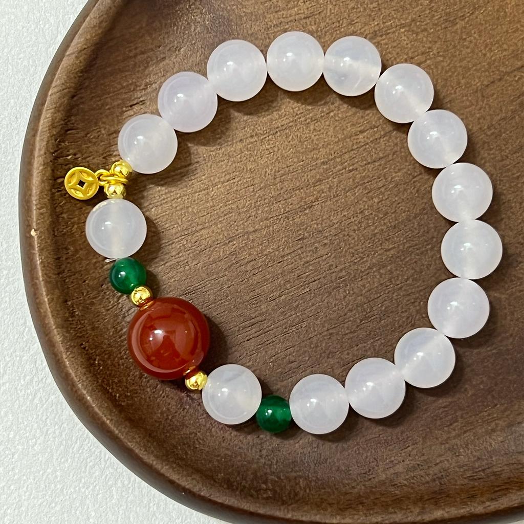 Women 10mm Round Agate Beaded Bracelets Handmade Natural Stone Bracelet Semi-Precious Gemstone Elastic Bangle DIY Jewelry Gifts