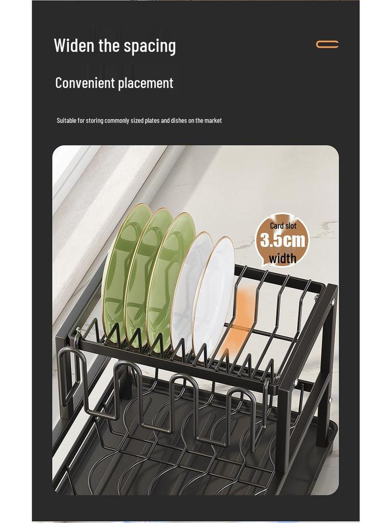 Kitchen Dish Drainer Rack with Cup Holder - Countertop Bowl, Plate, and Chopstick Organizer