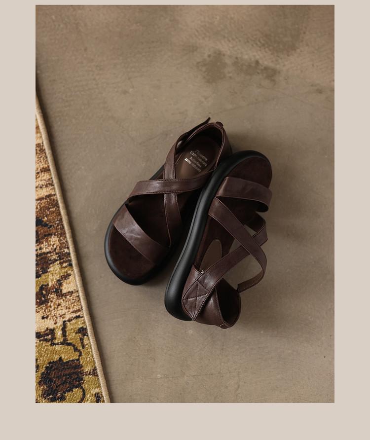 Frauen Sandalen: Weiche Sohle, Keine Laufmüdigkeit, Rindsleder erste Schicht, Kreuzriemen, Dicke Sohle, Lammfellfutter, Offene Hausschuhe, Lässiger Stil.