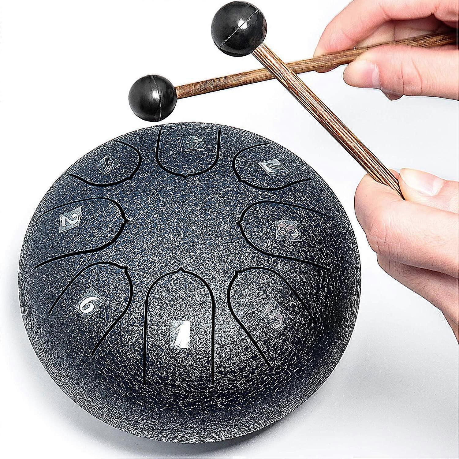 

Стальной язычковый барабан 8 нот 6 дюймов чакра танк барабан стальная перкуссия мягкая дорожная сумка и молоточки чёрный