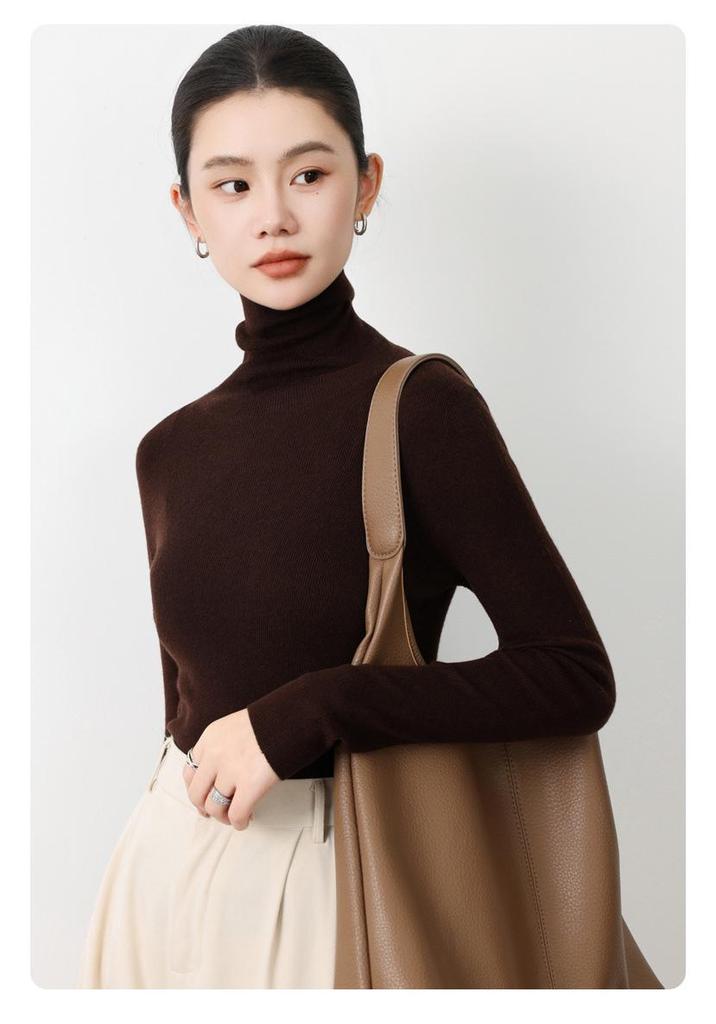 18G Soft Wool Women's Turtleneck Slim Fit Sweater, Autumn/Winter Knit Base Layer, Machine Washable