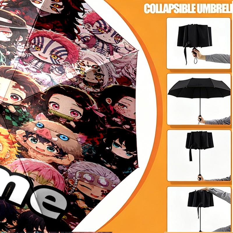 Custom Name Personalized Demon Slayer Print Umbrella, Auto Open Close, 8‑Rib Sturdy Frame, Commute Camping Hiking Use, Birthday Gift
