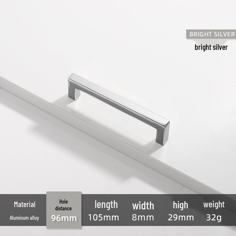 Square Bright Gold & Silver Kitchen Cabinet Handle - Modern Minimalist Black Aluminum Alloy Drawer & Wardrobe Handle