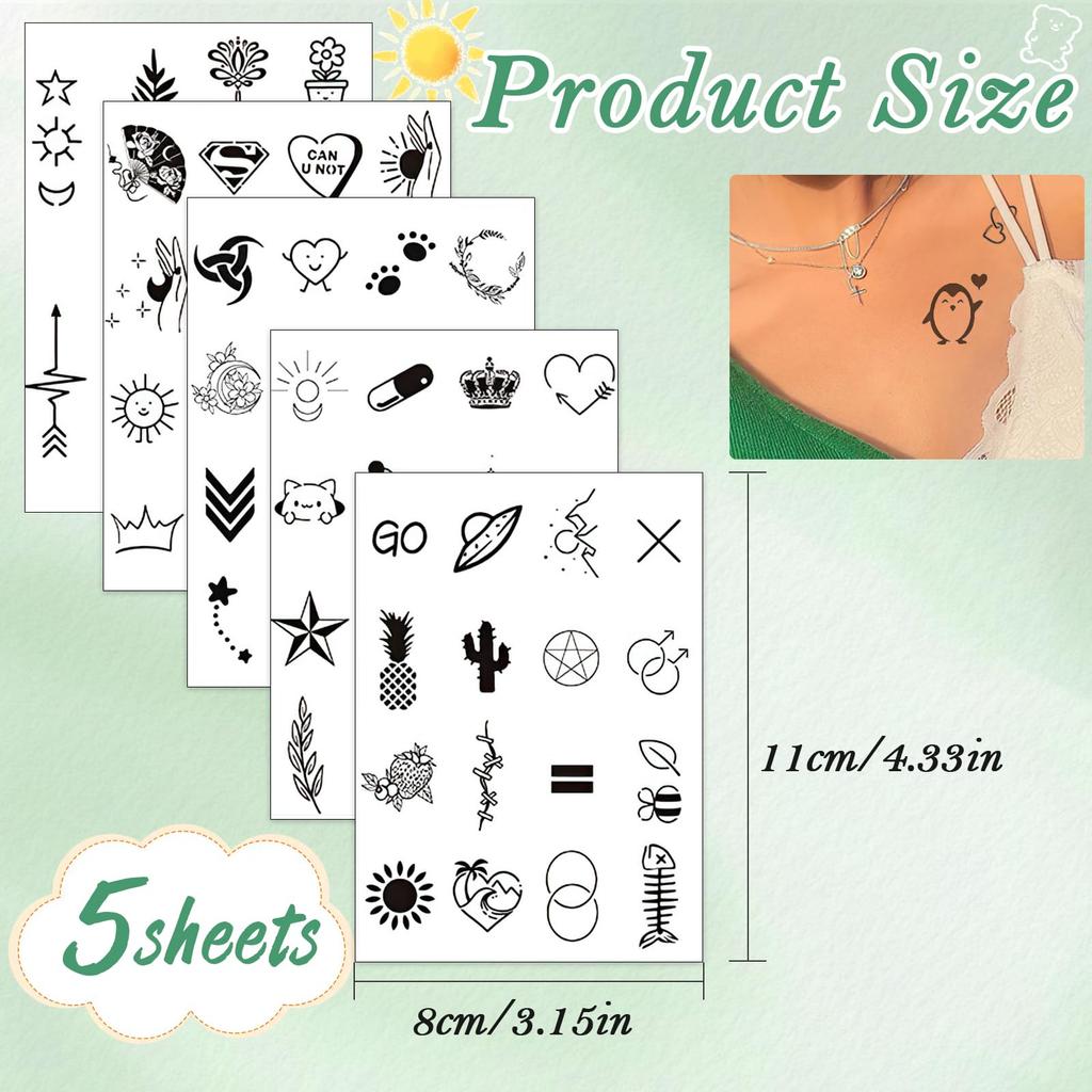 CoolShef 5 Sheet Small Temporary Tattoo Pack | 77 Waterproof Tattoo Sticker Designs | Cute & Long Lasting Fake Tattoos for Women, Teens & Kids | Per