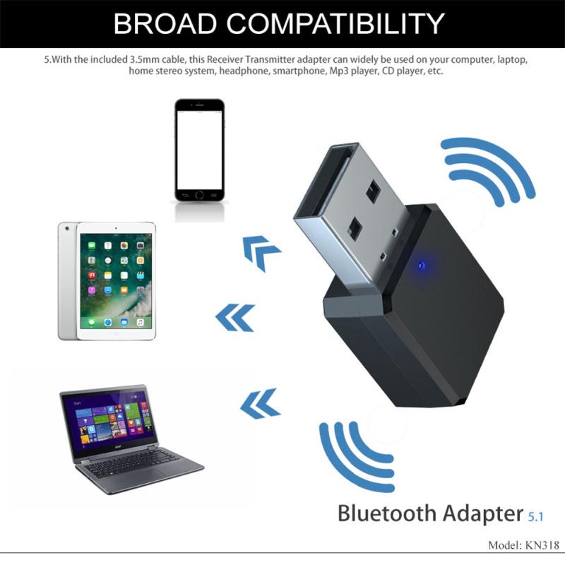 Bluetooth-kompatibler V5.1 Audio-Empfänger USB Aux Dual-Modus-Ausgang Dualkanal-Stereo-Konverter
