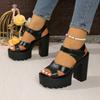 Fashion Summer Women Sandals 2025 New High-heeled Platform Sandals for Women Leather Thick Sole Buckle Strap Fashion Shoes for Ladies