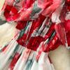 Sommer Off Schulter Wunderschöne Blume Urlaub Chiffon Kleid Frauen Slash Neck Floral Print Elastische Taille Lange Roben