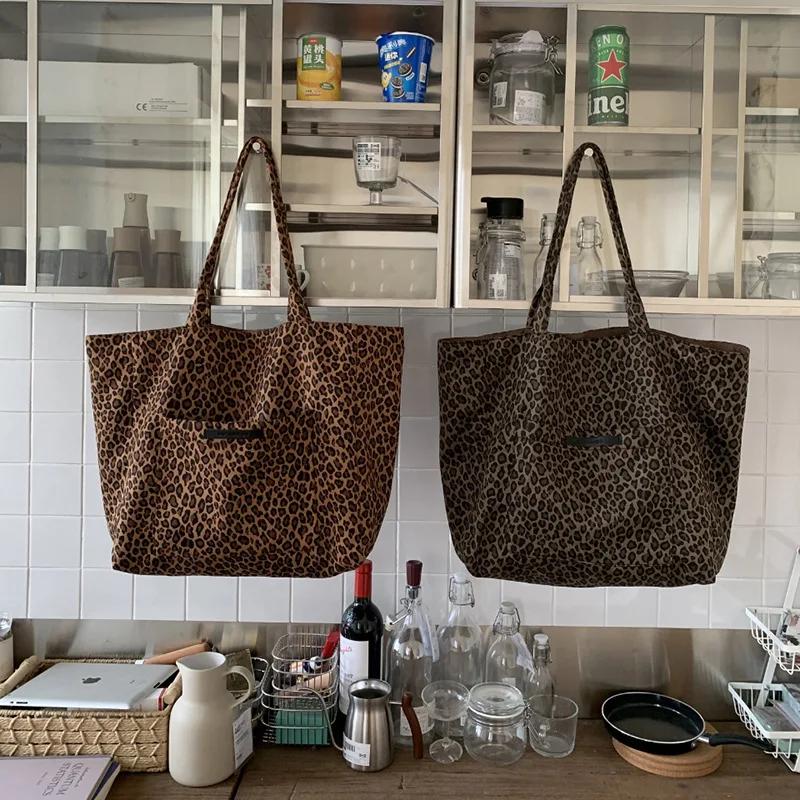 Leopard Print Double-sided Shoulder Bags for Women Casual Girls Class Ladies Tote Bag Large Capacity Female Shopping Handbags