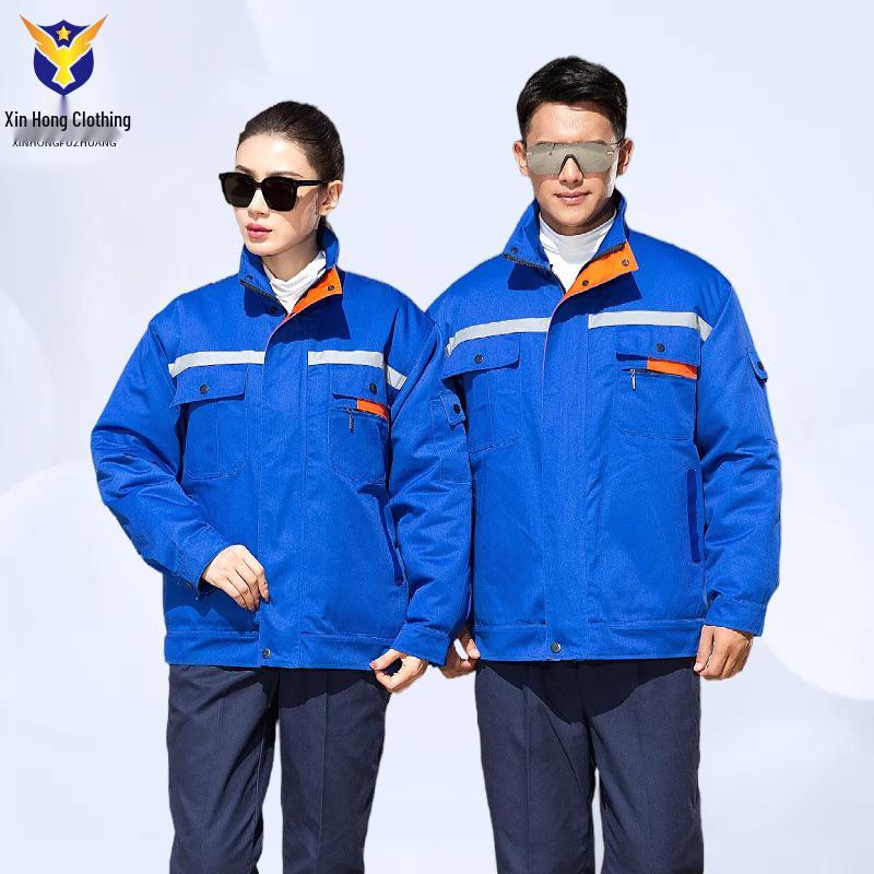 Cold-Proof Winter Workwear Set: Reflective, Thickened Cotton-Padded Overalls for Auto Repair Shops