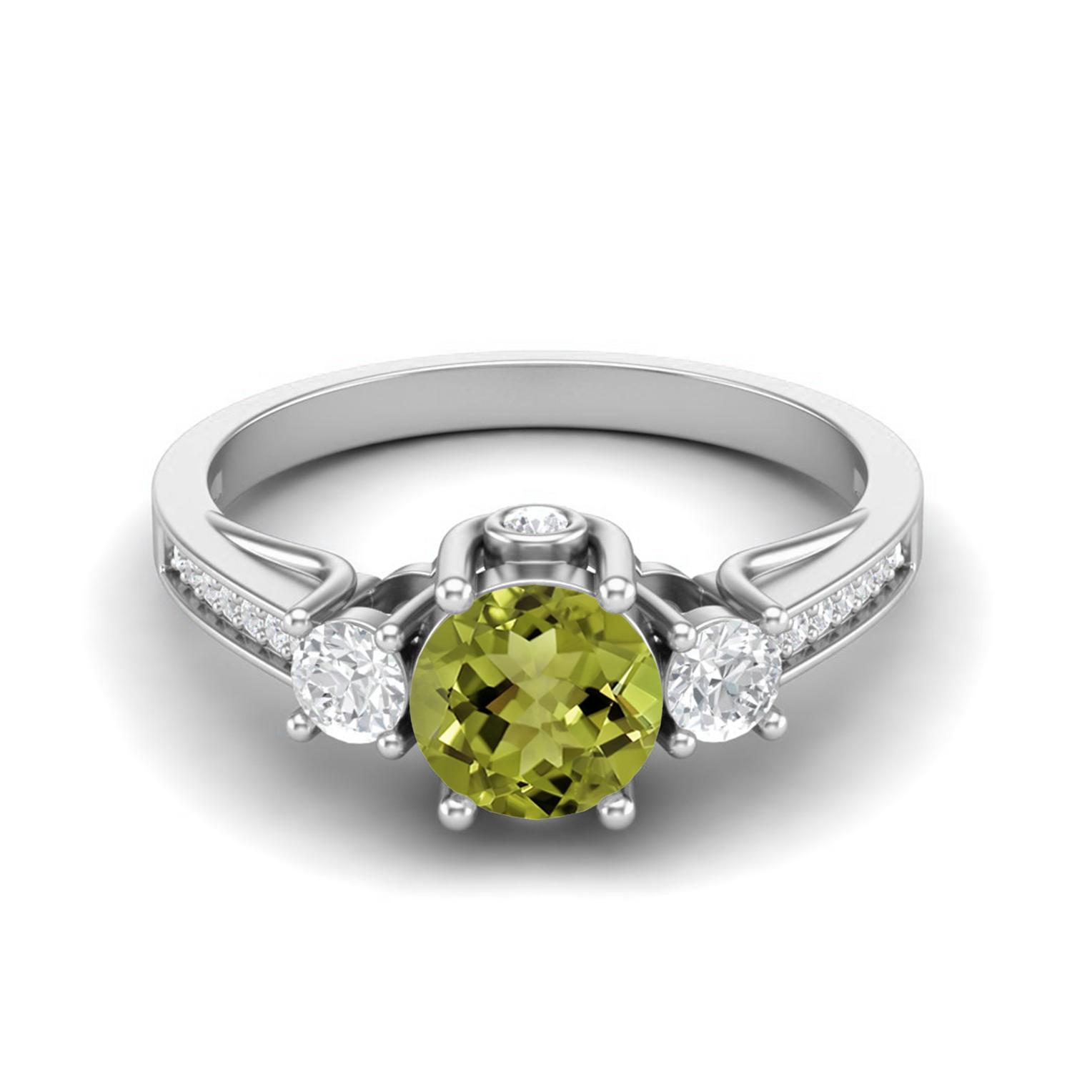 1.39 Ctw Round Peridot 925 Sterling Silver Three Stone Accents Women Engagement Ring 8