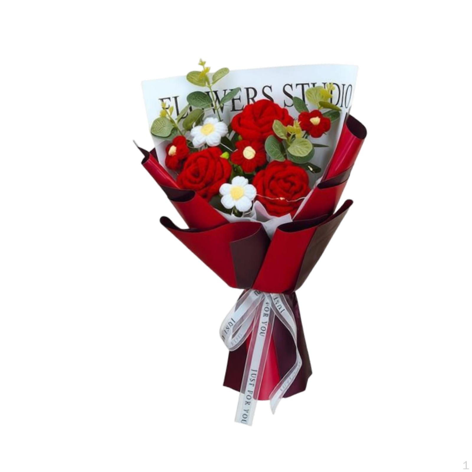 

Bouquet of Flowers, Floral Gift, Hand-woven Gift for Mother s Day, Wife, Grandmother. червоний