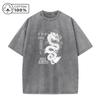 Mens Dragon Print Retro Washed TShirt Pure Cotton Short Sleeve Stylish And Comfortable For Vacation Casual Wear And Commute
