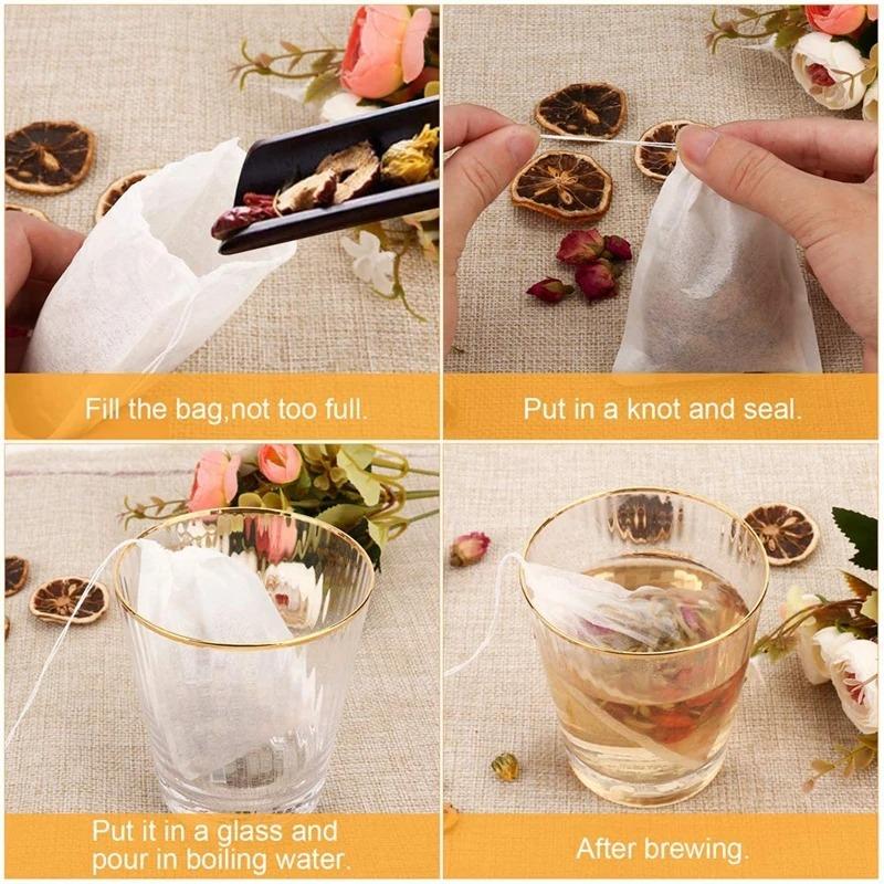 100pcs Tea Bags Non-woven Fabric Tea Filter Bags for Spice Tea Infuser with Heal Seal Disposable Seal Spice Filters Teabags
