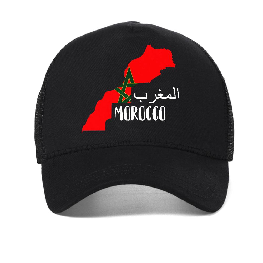 Marocko Karta Flagga Grafik Basebollkeps Herr Marockanska Herrkläder Tryckta Kepsar Mode Sommar Andningsbara Solhattar Nät Justerbar Hatt