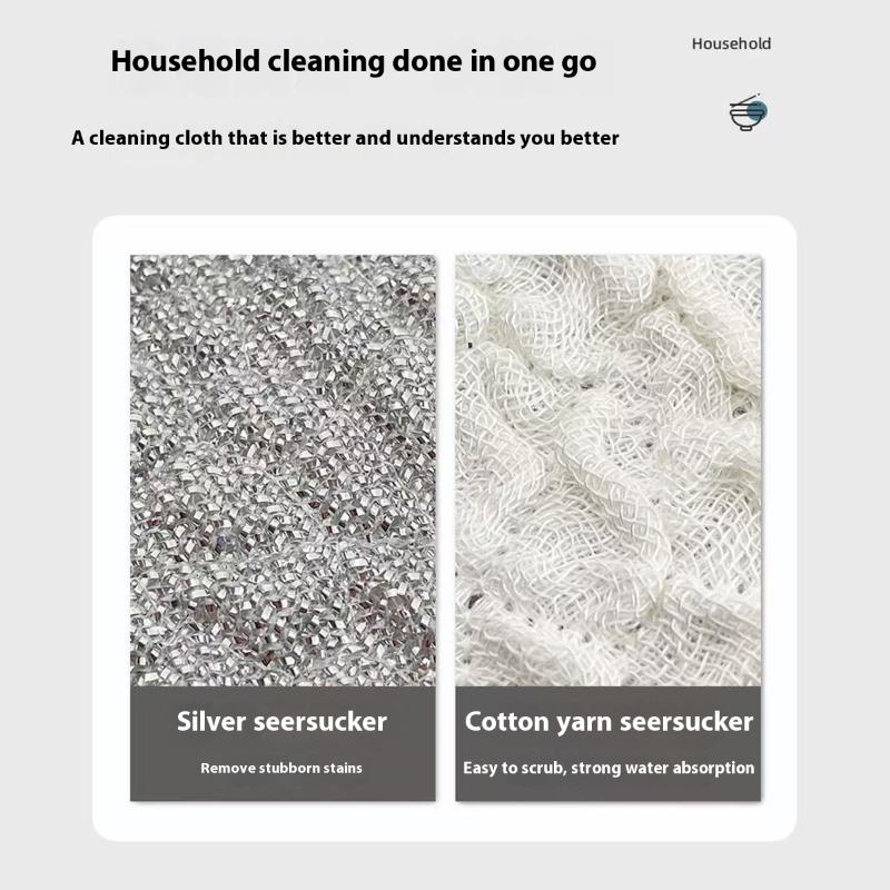 2Pcs Double-Side Reusable Washcloth Wiping Rag Steel Wire Washin Cloth Microfiber Dishcloth Non-Stick Oil Kitchen Cleaning Cloth