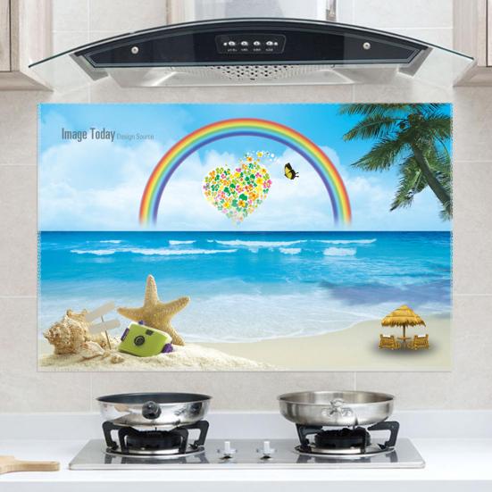 Oil-proof Kitchen Wall Sticker Goose Sea Fruit Self-adhesive Waterproof Heat Resistant Bathroom Kitchen Wall Art Decal Decoration