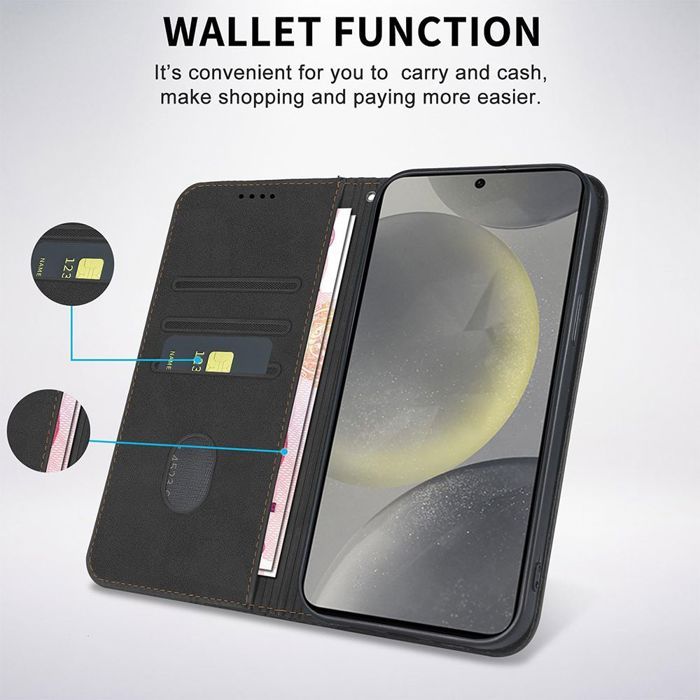 Coque pour Samsung Galaxy S25 Edge - BOOLING - Synthécuir Antichoc Noir - 2 Verres Trempés