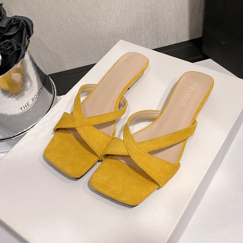 Temperament square head special-shaped with one-word cool slippers women's summer new cross-strap outer slippers